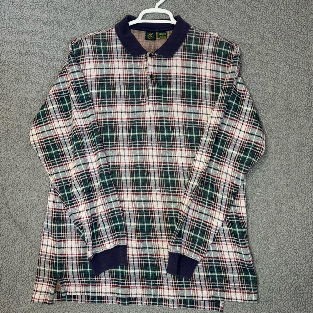 Vintage Club Room Longsleeve Polo Shirt Plaid Mens Size Large